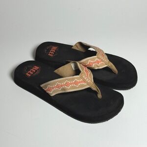 Reef Sandy Womens Black Tan Pink Woven Geometric Platform Flip Flops Size 7